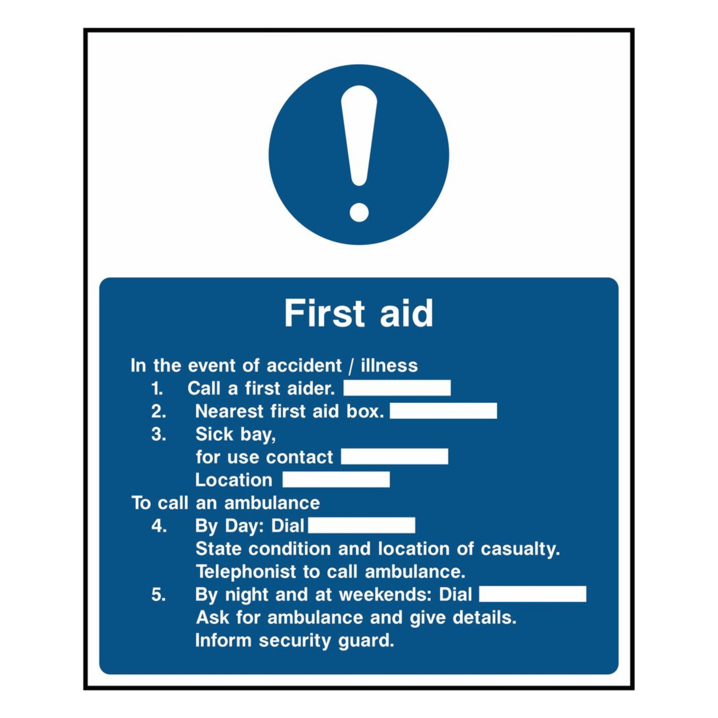 Blue First Aid Notice Sign