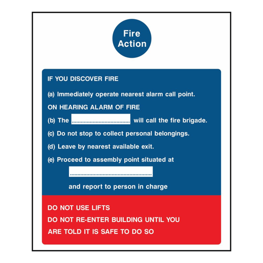 Custom Fire Action Notice Sign