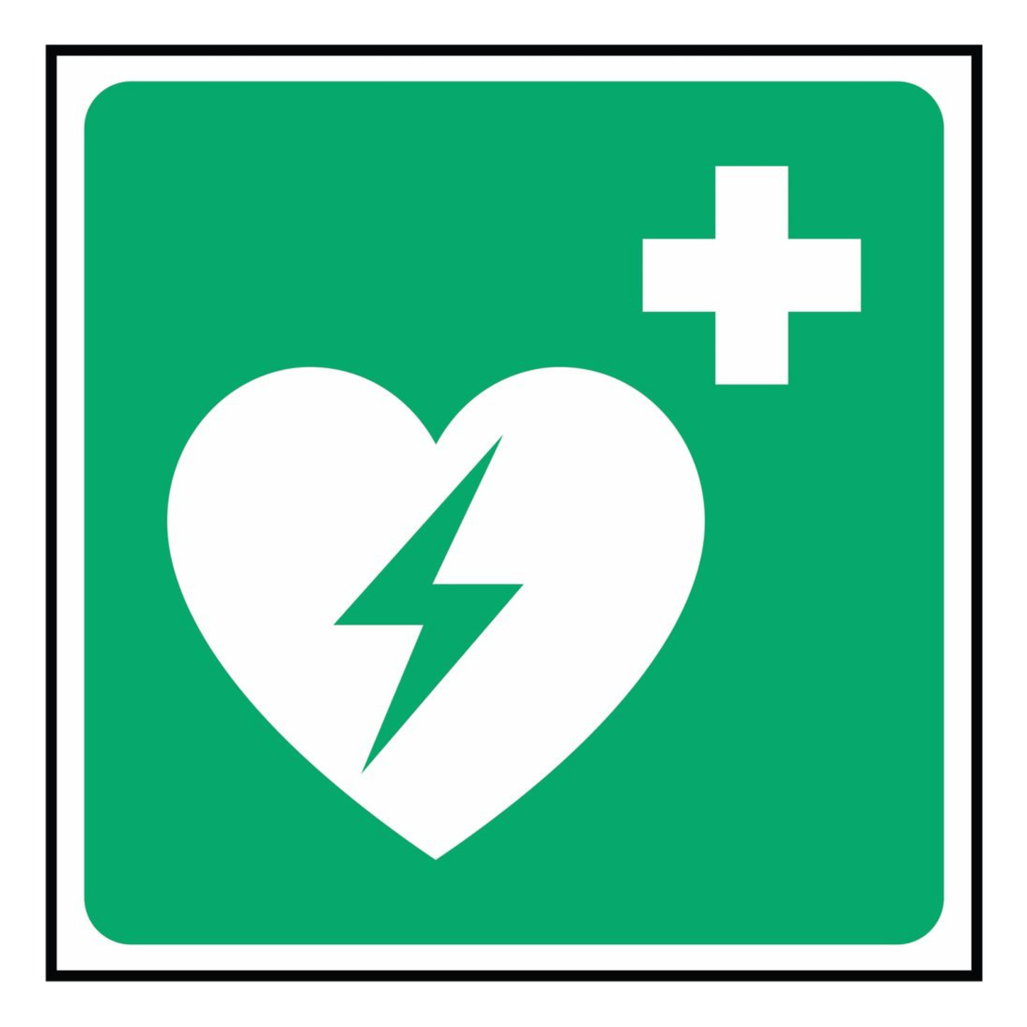 Green Heart Defibrillator First Aid Sign