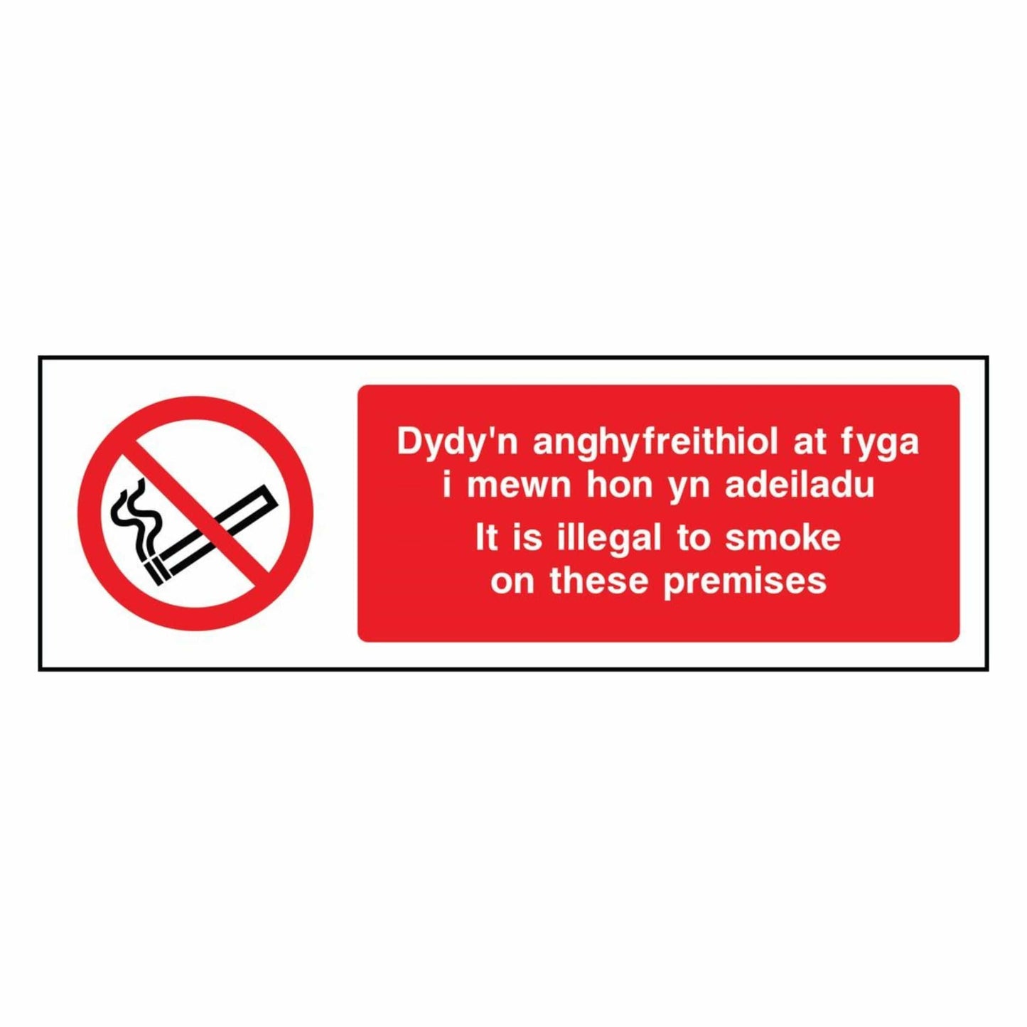 Illegal To Smoke On These Premises Bilingual Welsh Sign