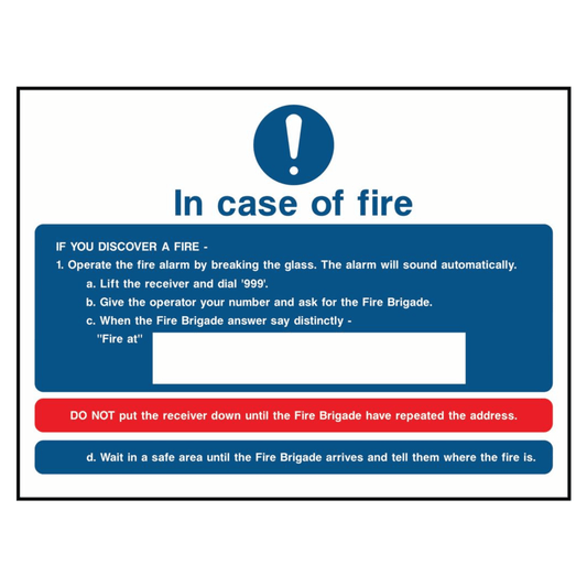 In Case of Fire Workplace Notice Sign