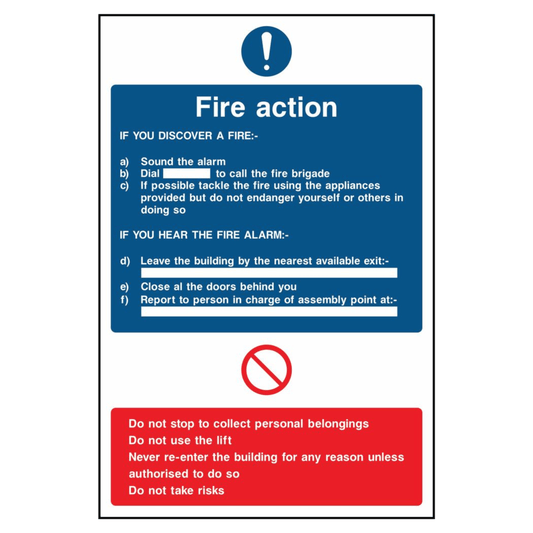 In The Event of a Fire Emergency Fire Action Sign