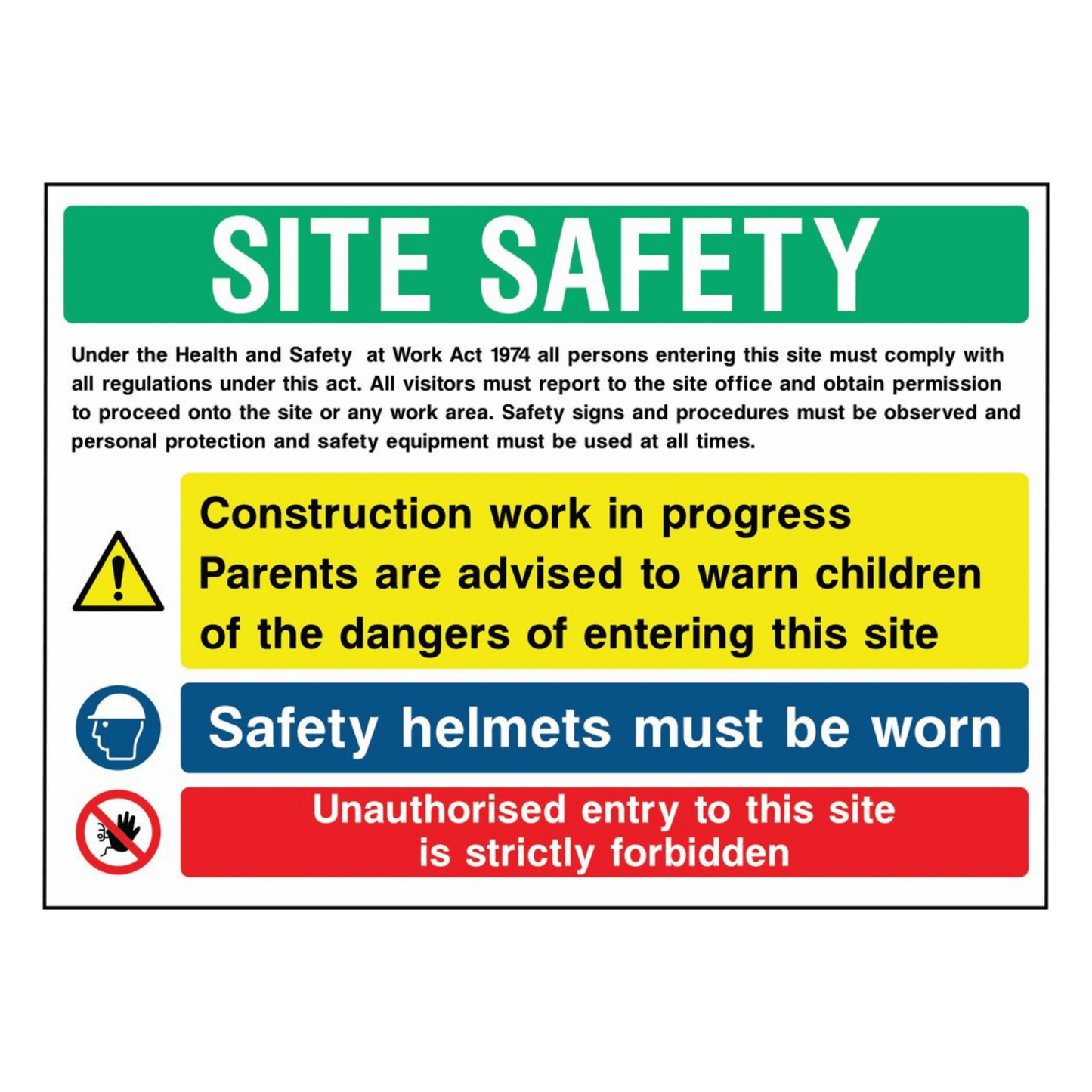 Safety Helmets / No Unauthorised Entry Construction Sign