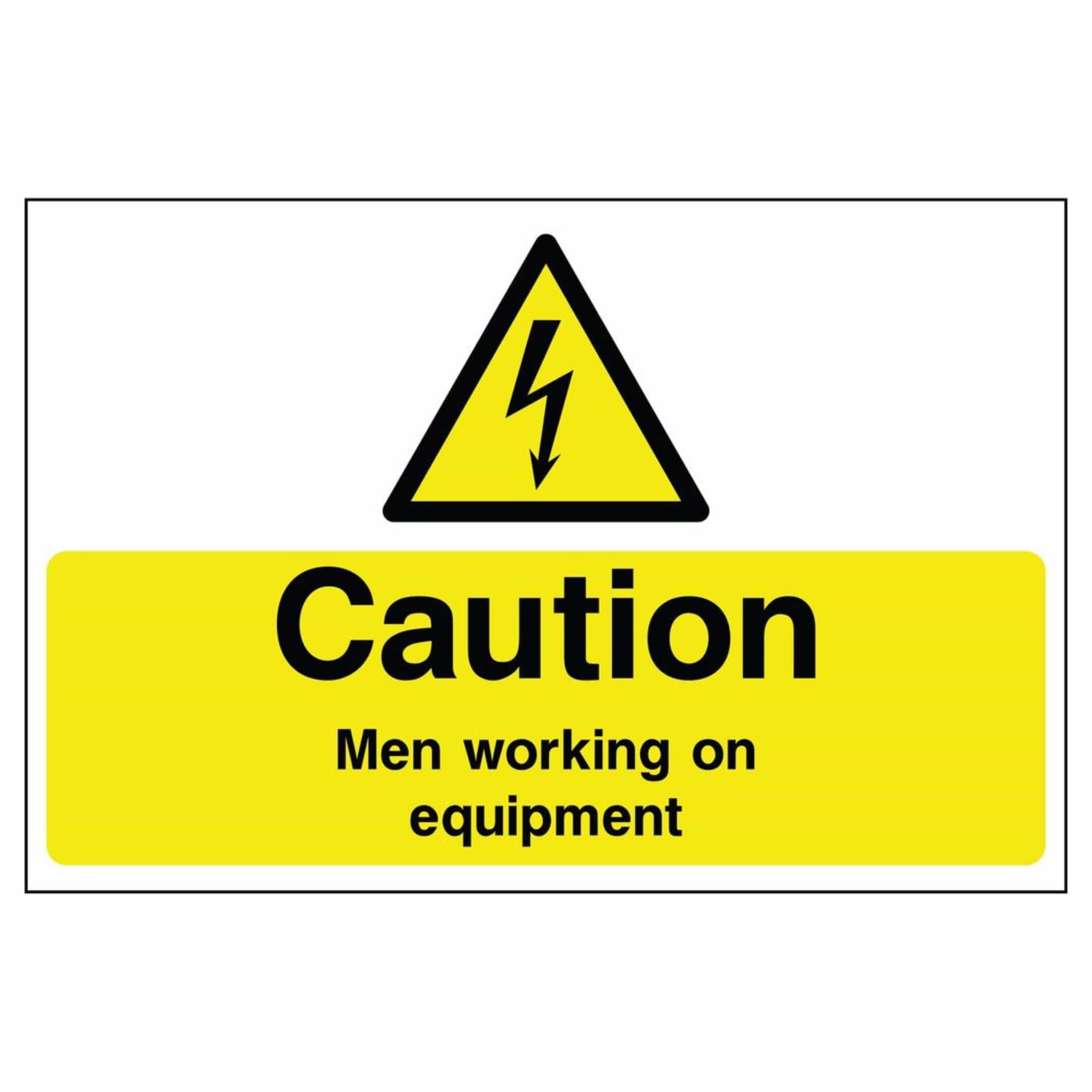 Caution - Men Working on Equipment Sign - The Safety Sign Depot