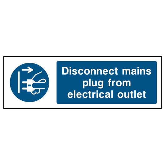 Disconnect Mains Plug from Electrical Outlet Sign