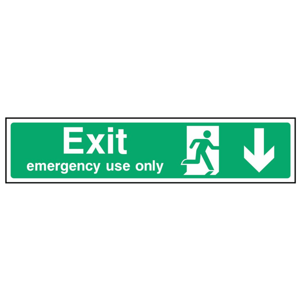 Emergency Use Only - Down Arrow Fire Door Sign - The Safety Sign Depot